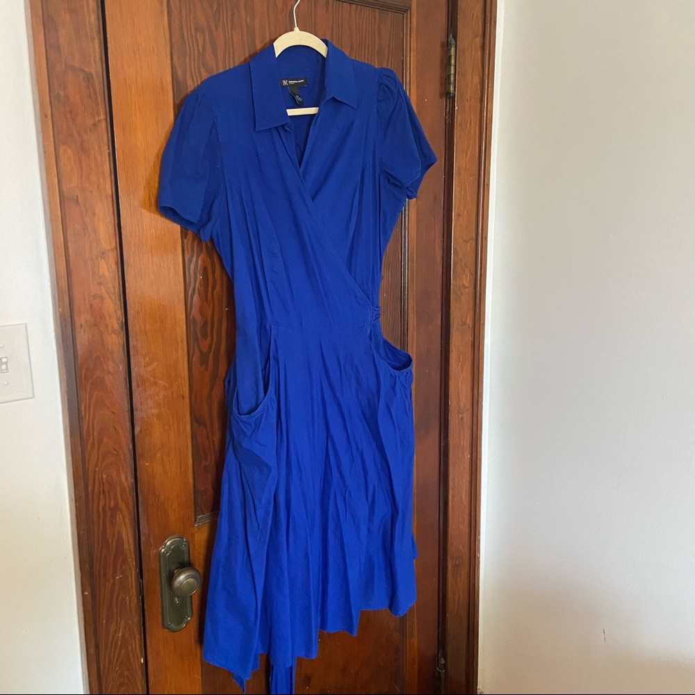 INC: Cobalt blue wrap, shirt dress with pockets, Size:16W